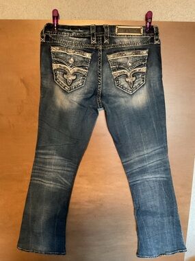 Rock Revival Women's Dark Blue Bootcut Jeans with Embroidered Pockets